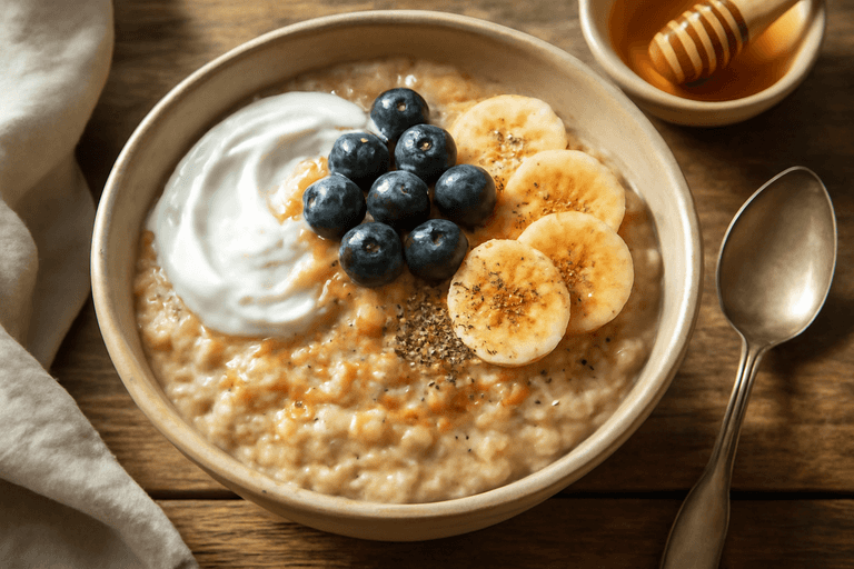 Lekka owsianka z jogurtem greckim i świeżymi owocami