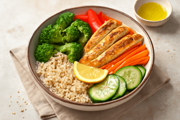 Leichter Hähnchen-Gemüse-Bowl