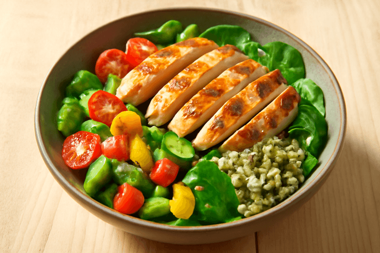 Gesunder Hähnchen-Gemüse-Salat mit Quinoa