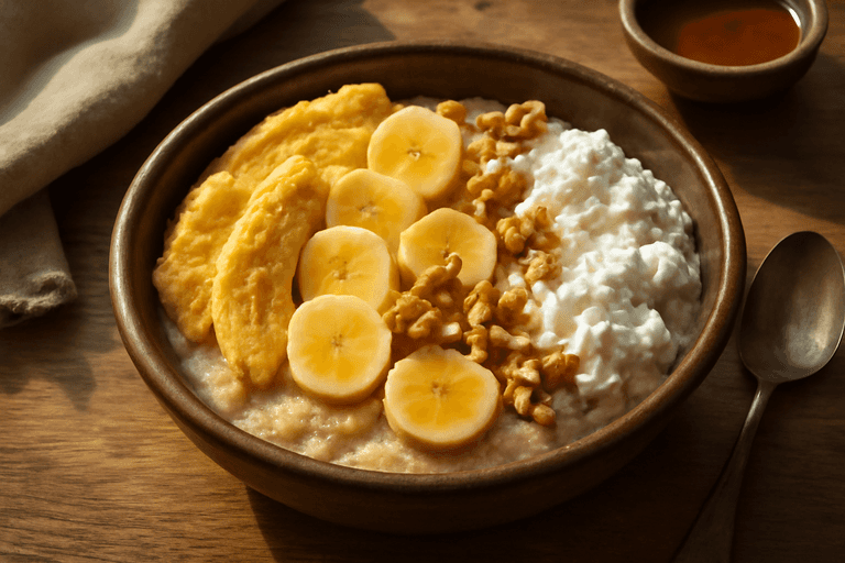 Энергетическая каша с омлетом и орехами