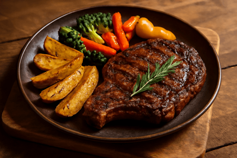 Сытный Стейк с Картофелем и Овощами-гриль