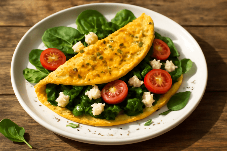 Proteinreiches Spinat-Omelett mit Tomaten und Feta