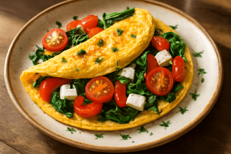 Omletă fresh cu legume și brânză slabă