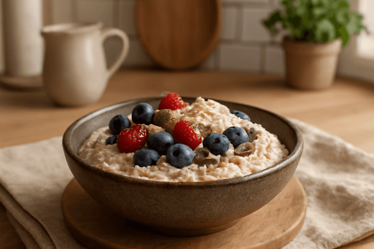 Klassisk havregrynsgröt med bär och frön