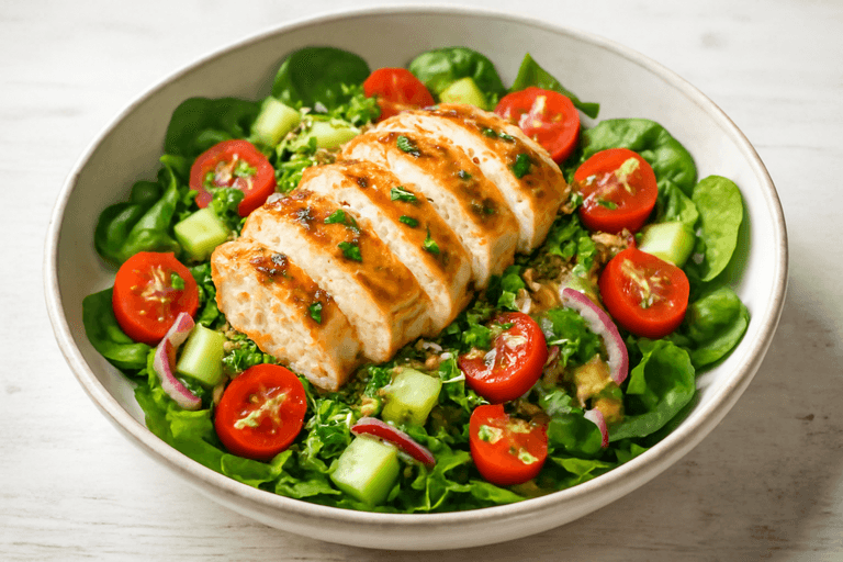 Lätt kycklingsallad med quinoa och färska grönsaker
