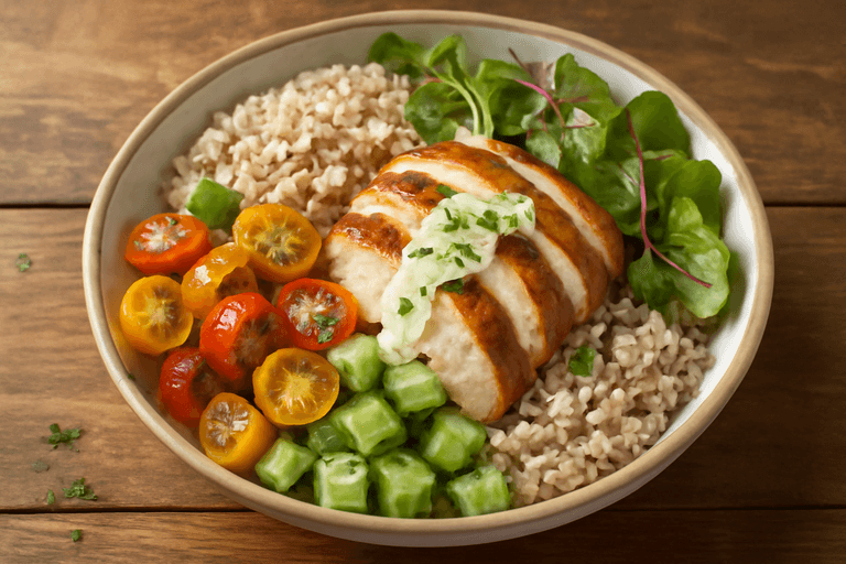 Leichter Hähnchen-Gemüse-Bowl