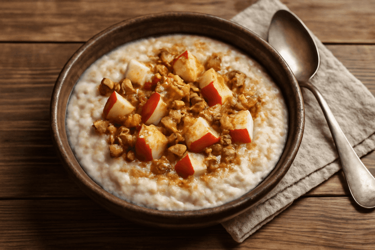 Овсяная каша с яблоком и орехами