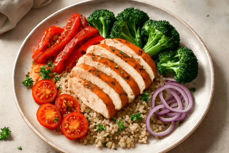 Let Kyllingebryst med Farverige Grøntsager og Quinoa