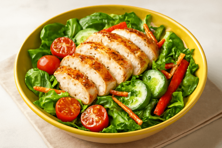 Let Kyllingesalat med Sprøde Grøntsager