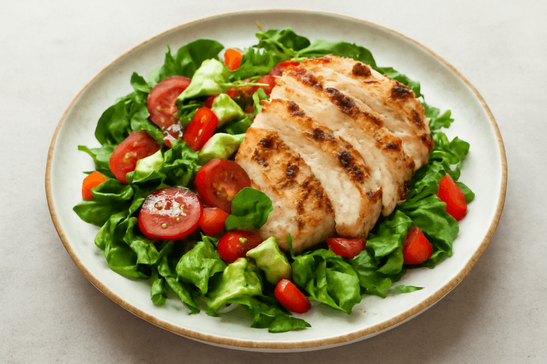 Salată sățioasă cu pui la grătar și legume proaspete