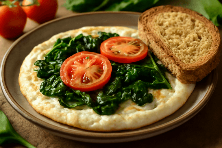 Tortilla de claras con espinacas y tomate