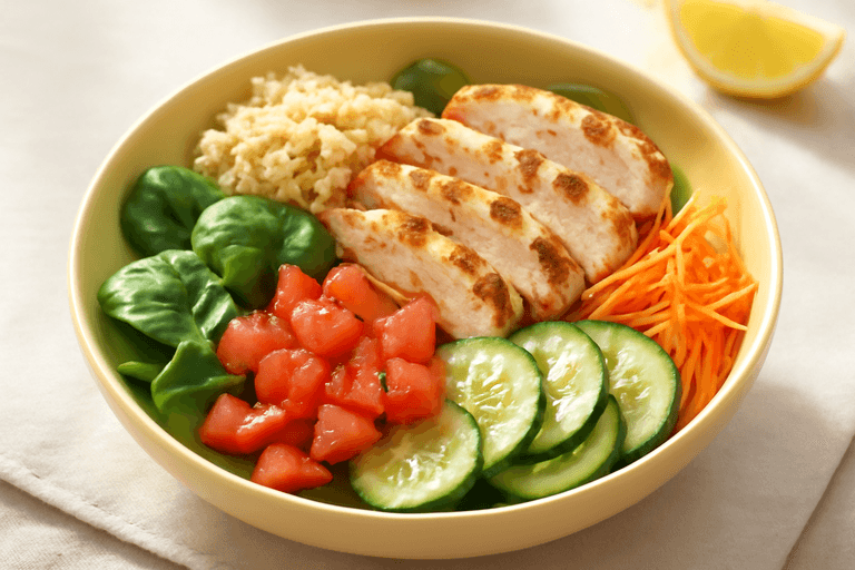 Ensalada clásica de pollo y quinoa saciante