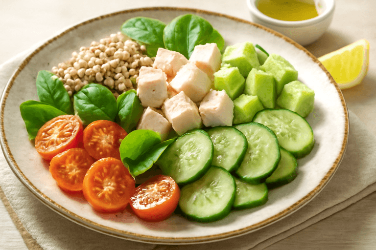 Легкий куриный салат с авокадо и гречкой