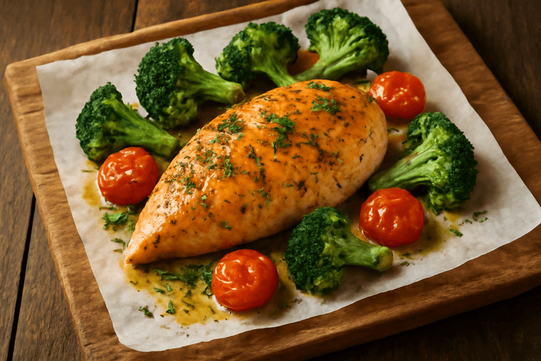 Запечённое куриное филе с овощами и травами