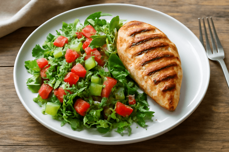 Pollo a la plancha con ensalada fresca y quinoa