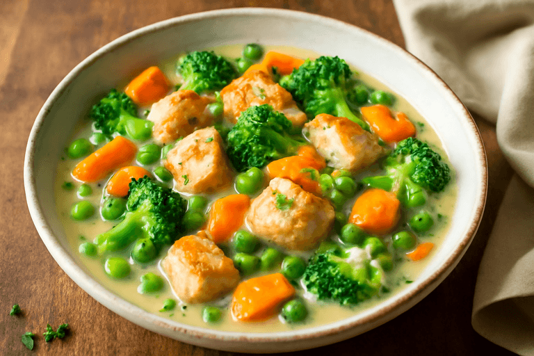 Let kyllingefrikassé med grøntsager