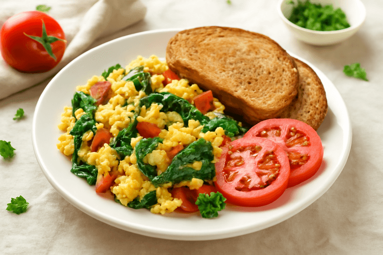 Proteinrik klassisk äggröra med spenat & tomat