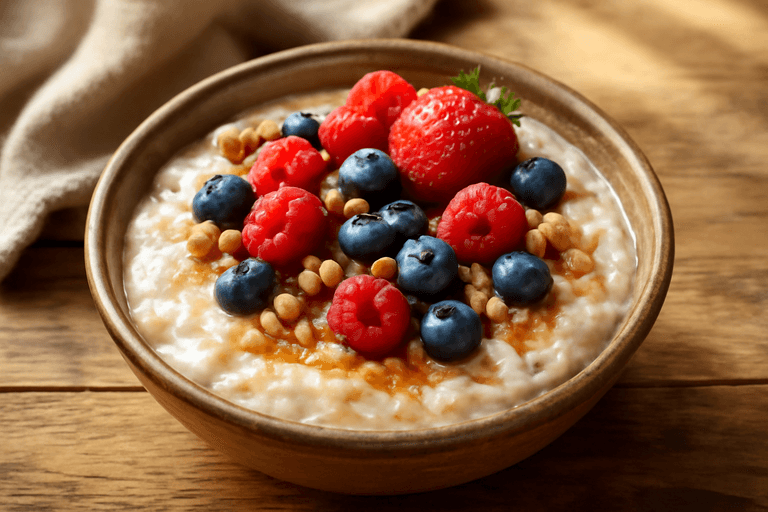 Овсяная каша с ягодами и грецкими орехами