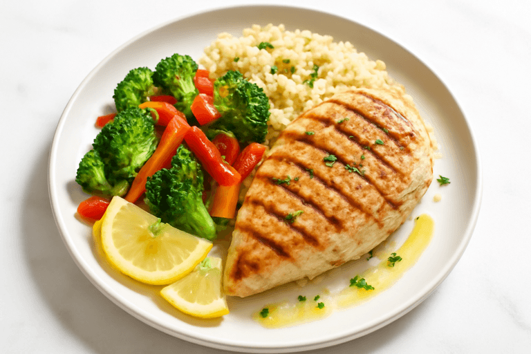 Grillet kylling med farverige grøntsager og quinoa