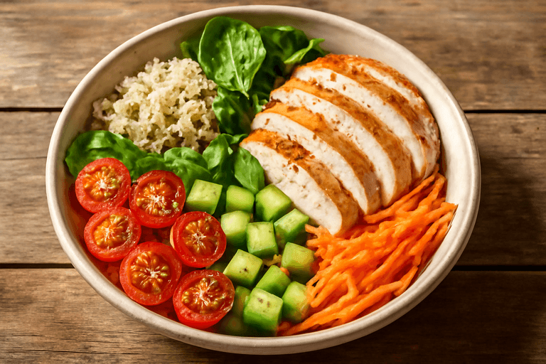 Let Kyllingesalat med Quinoa og Friske Grøntsager