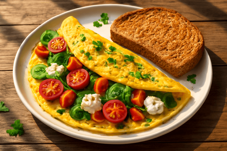 Omelette colorée aux légumes & toast complet