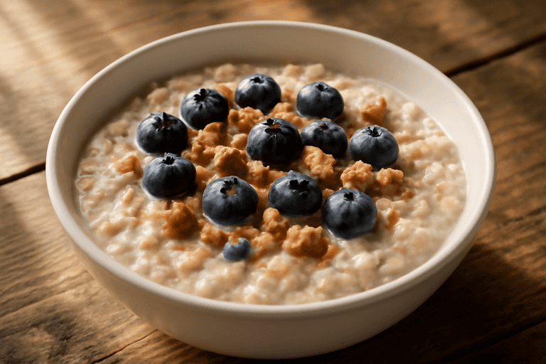 Proteinrik gröt med bär och nötter