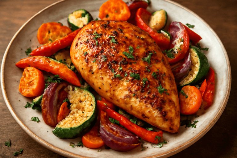 Kruidige Gegrilde Kipfilet met Geroosterde Groenten