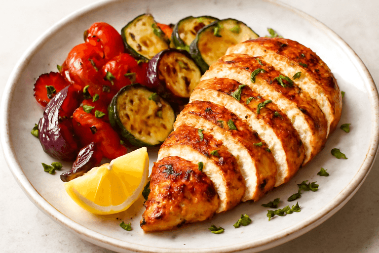 Let Krydret Kylling med Grillede Grøntsager