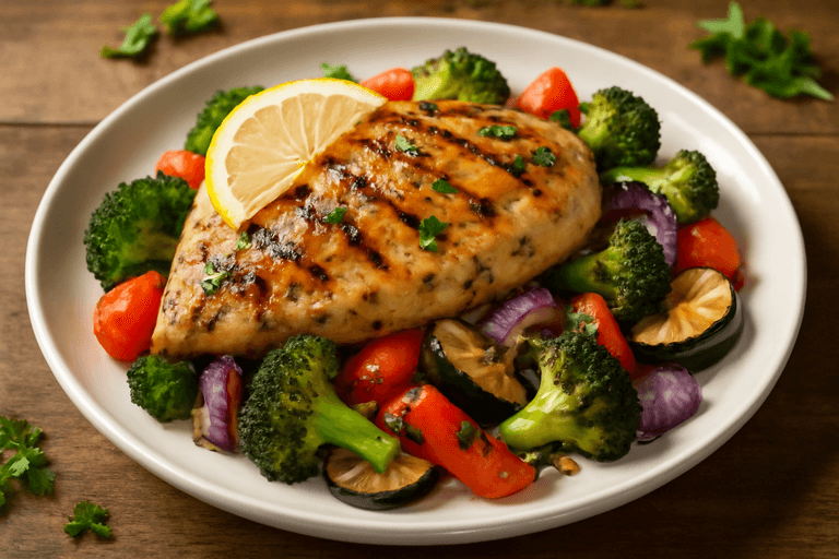 Light Lemon Herb Grilled Chicken with Roasted Veggies