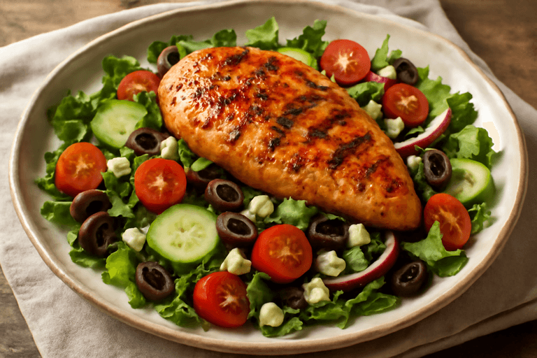 Pollo a la Parrilla con Ensalada Mediterránea