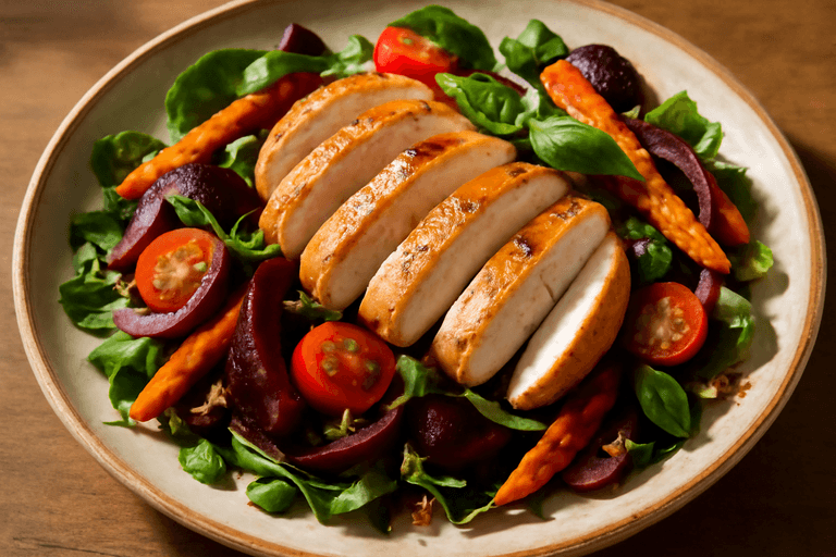 Kycklingsallad med rostade grönsaker och quinoa