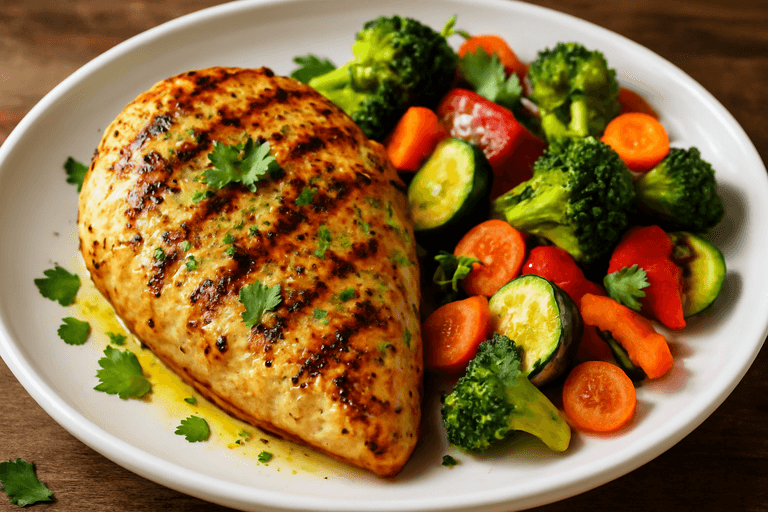 Grilled Lemon-Herb Chicken with Roasted Veggies