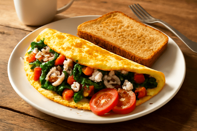 Protein-Packed Veggie Omelette with Whole Wheat Toast