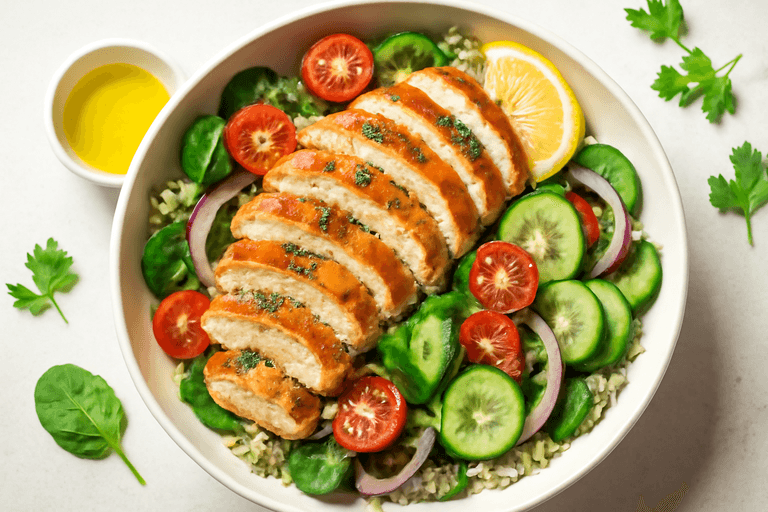 Klassisk kycklingsallad med quinoa och grönsaker