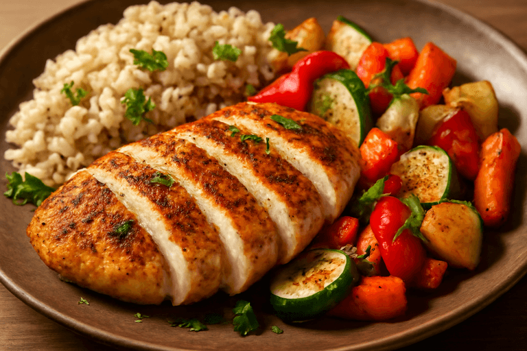 Gegrilde Kipfilet met Geroosterde Groenten & Volkorenrijst