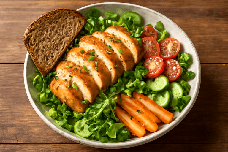 Leichter Hähnchen-Gemüse-Salat mit Vollkornbrot