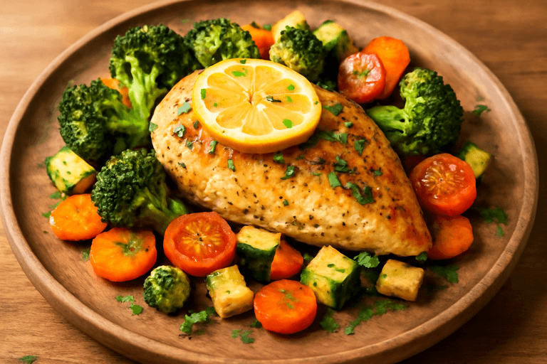 Zitronen-Hähnchen mit Ofengemüse