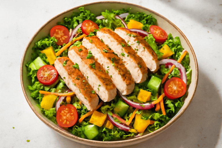 Salată clasică cu piept de pui la grătar și legume proaspete