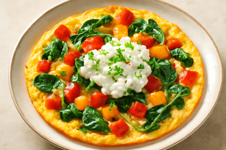 Omletă colorată cu legume și brânză de vaci