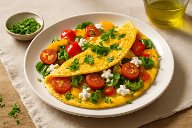 Omletă sănătoasă cu legume și brânză de vaci