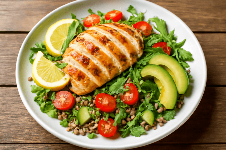 Pollo Grigliato con Insalata di Quinoa e Verdure Fresche