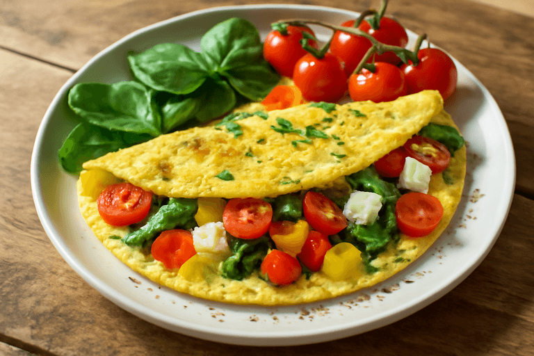 Omletă sănătoasă cu legume și brânză slabă