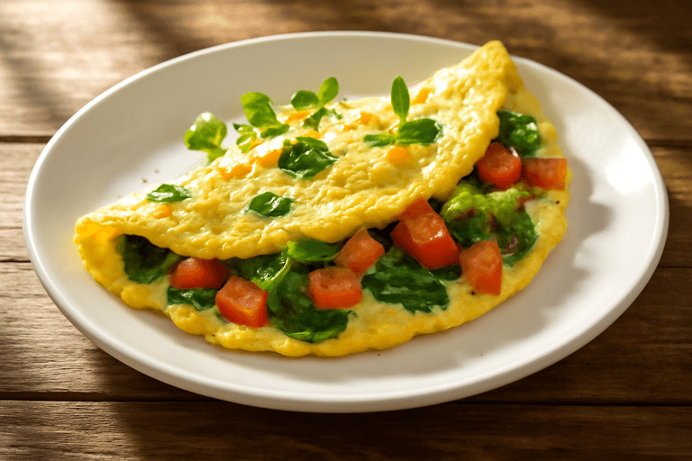 Omelette ligera de espinaca y tomate