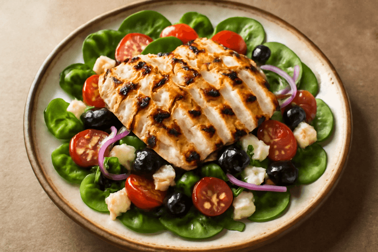 Pollo a la Parrilla con Ensalada Mediterránea