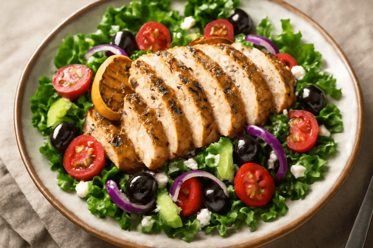 Pollo alla griglia con insalata mediterranea energizzante