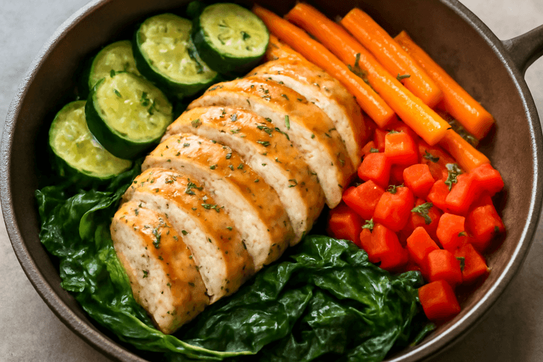 Klassisk kyckling- och grönsakspanna