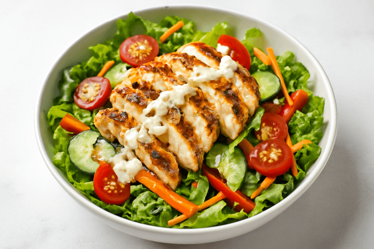 Salata clasică de pui cu legume și dressing ușor de iaurt