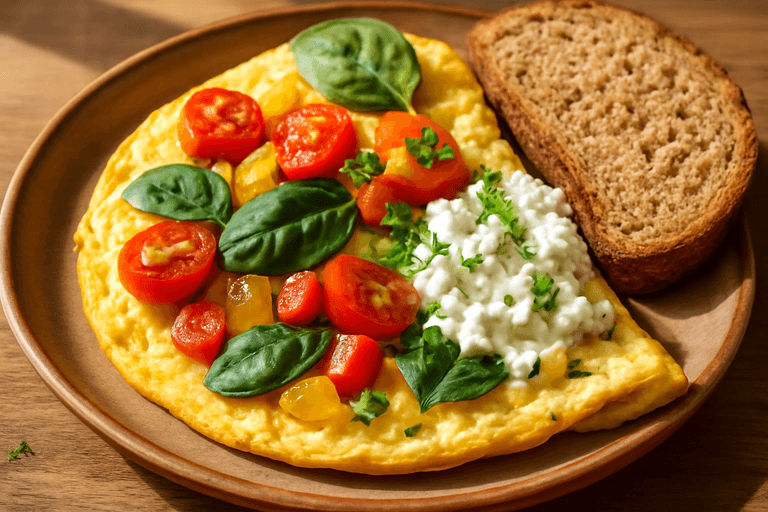 Omletă Clasică Bogată în Proteine cu Legume de Sezon