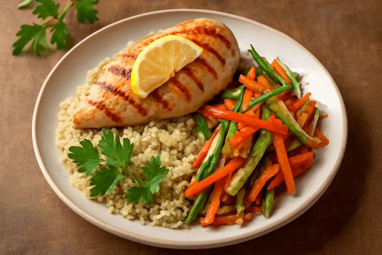 Лёгкая куриная грудка с овощами и киноа