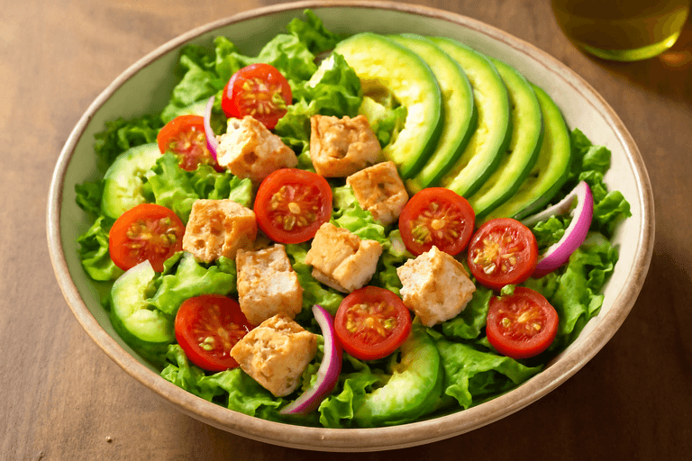 Лёгкий куриный салат с авокадо и овощами